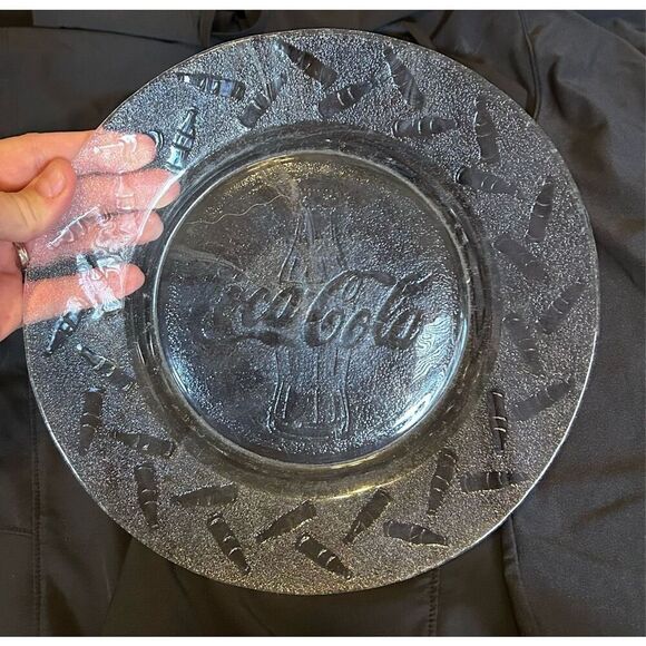 Clear Set Of 4 Glass Embossed Coca Cola Dinner Plate 10", Pre-owned - Picture 2 of 3